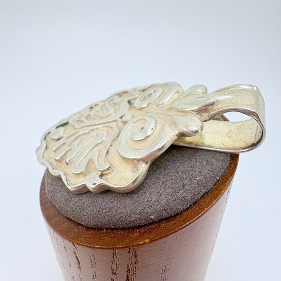 VTG Solid Sterling Silver 925 Scroll Leaf Design Pendant Size 2" Length - Picture 3 of 9